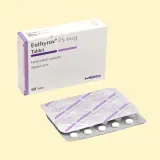 Pudełko i blistry tabletek Euthyrox 75 mcg na jasnym tle.