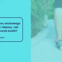 Noga w bucie sportowym na ścieżce, z tekstem o leczeniu skręconej kostki.