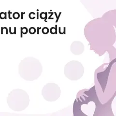 Sylwetka kobiety w ciąży z sercem na brzuchu, na jasnym tle z kółkami.
