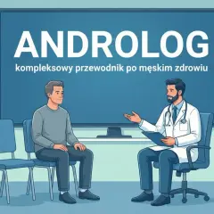 Lekarz w białym fartuchu rozmawia z pacjentem w gabinecie.