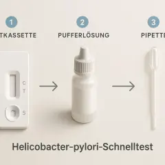 Test antygenowy: kaseta testowa, roztwór buforowy i pipeta.