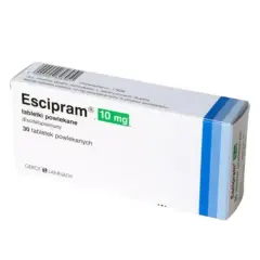 Opakowanie leku Escipram 10 mg, zawierające 30 tabletek powlekanych.