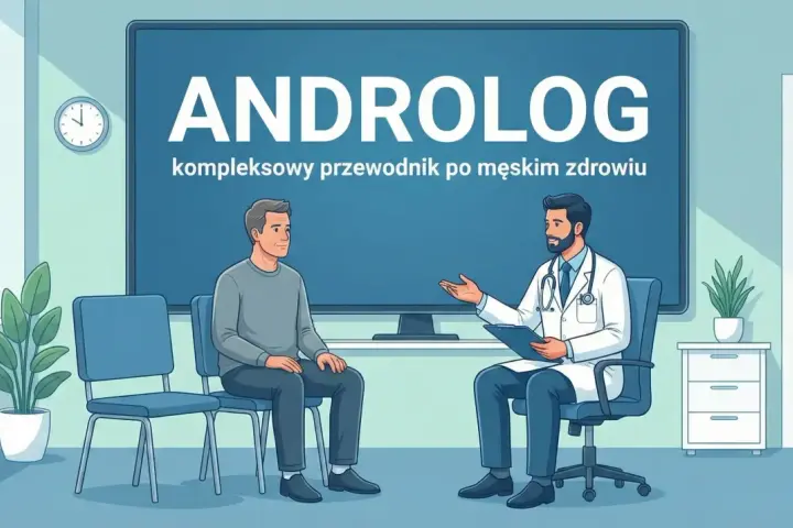 Lekarz w białym fartuchu rozmawia z pacjentem w gabinecie.