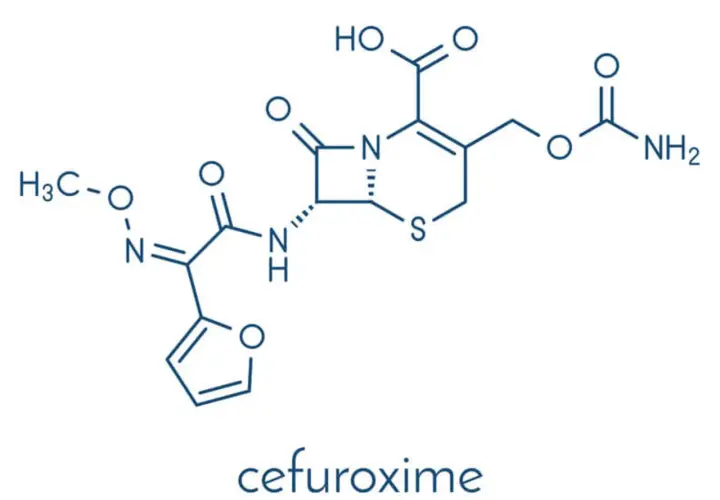 Schematyczny wzór chemiczny cefuroksymu.