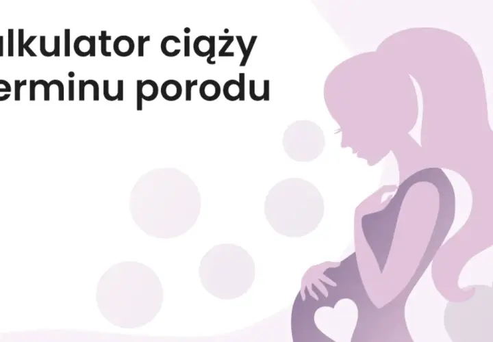 Sylwetka kobiety w ciąży z sercem na brzuchu, na jasnym tle z kółkami.
