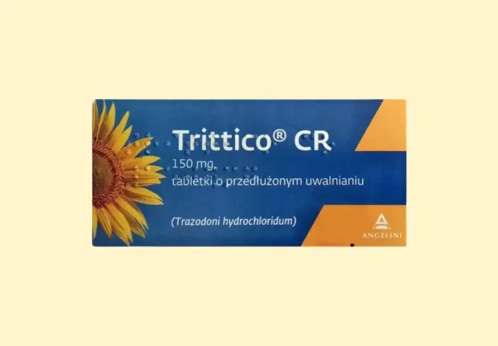 Opakowanie leku Trittico CR 150 mg z motywem słonecznika.
