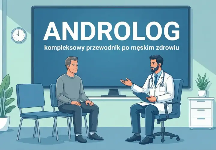 Lekarz w białym fartuchu rozmawia z pacjentem w gabinecie.