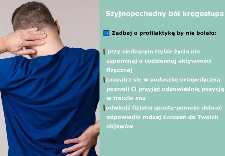 Mężczyzna trzymający się za kark i dolną część pleców, symbolizujący ból.