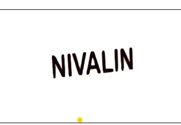 Nivalin - napis na białym tle, poniżej żółta kropka.