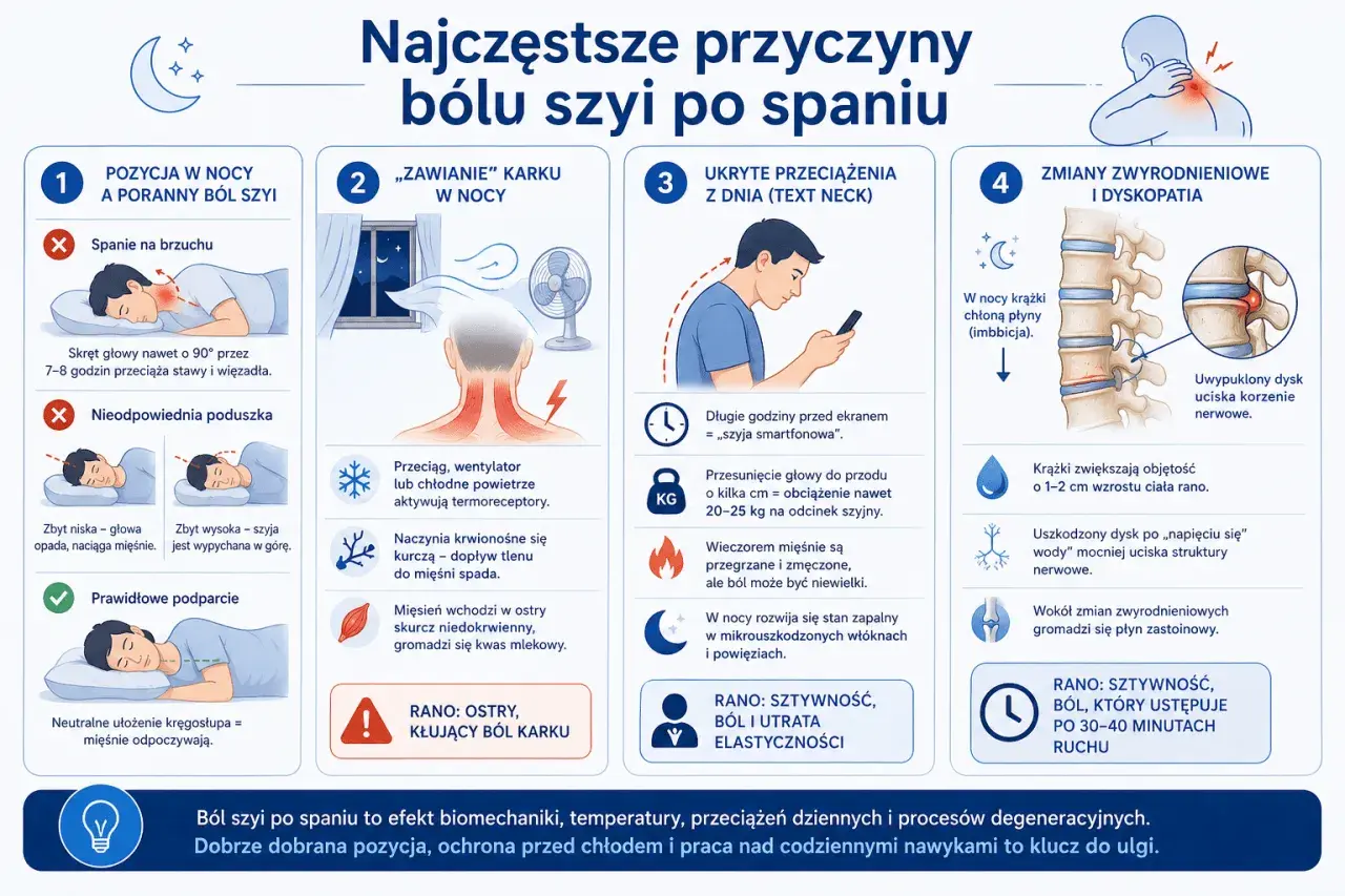 Spanie w nieprawidłowej pozycji, przeciągi i zmiany zwyrodnieniowe to główne przyczyny bólu szyi. Zadbaj o kręgosłup!