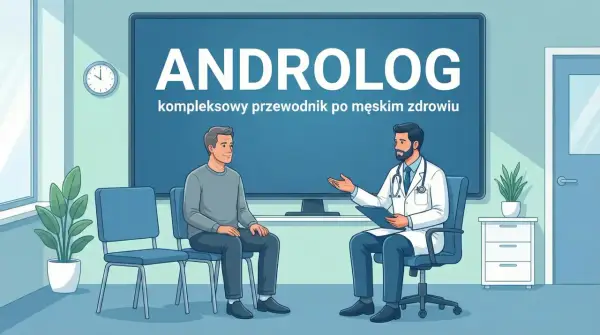 Lekarz w białym fartuchu rozmawia z pacjentem w gabinecie.